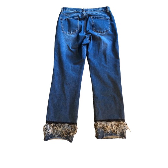 LUXE MODA Chic Embellished Denim Jeans Straight Size‎ 10 Beads Feather Med Wash - Picture 6 of 10